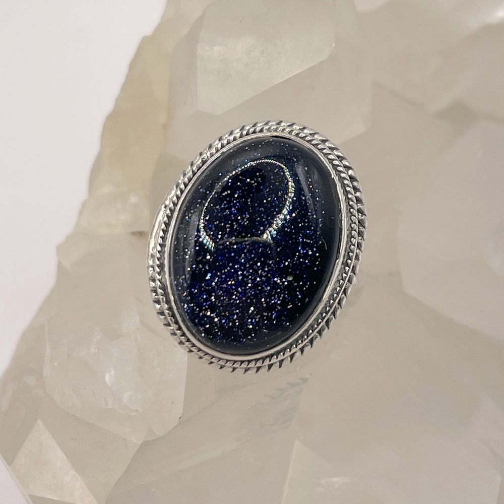 VINTAGE Sterling Silver Tumbled Purple Goldstone Ring